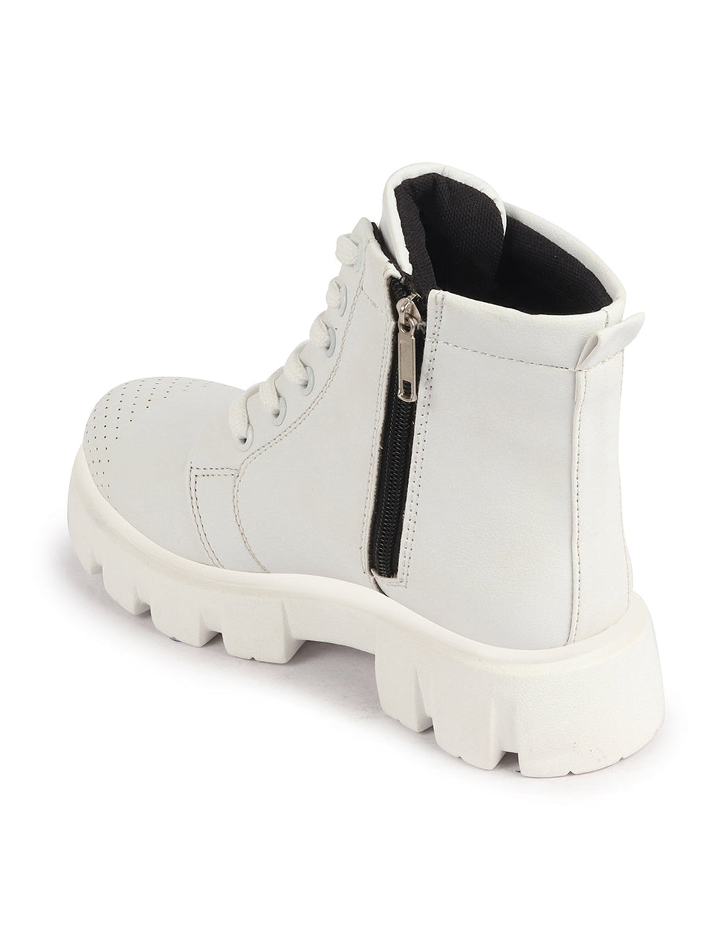 Shop Women White Outdoor Winter High Top Chunky Lace Up Casual Boots Online.