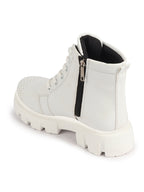 Shop Women White Outdoor Winter High Top Chunky Lace Up Casual Boots Online.