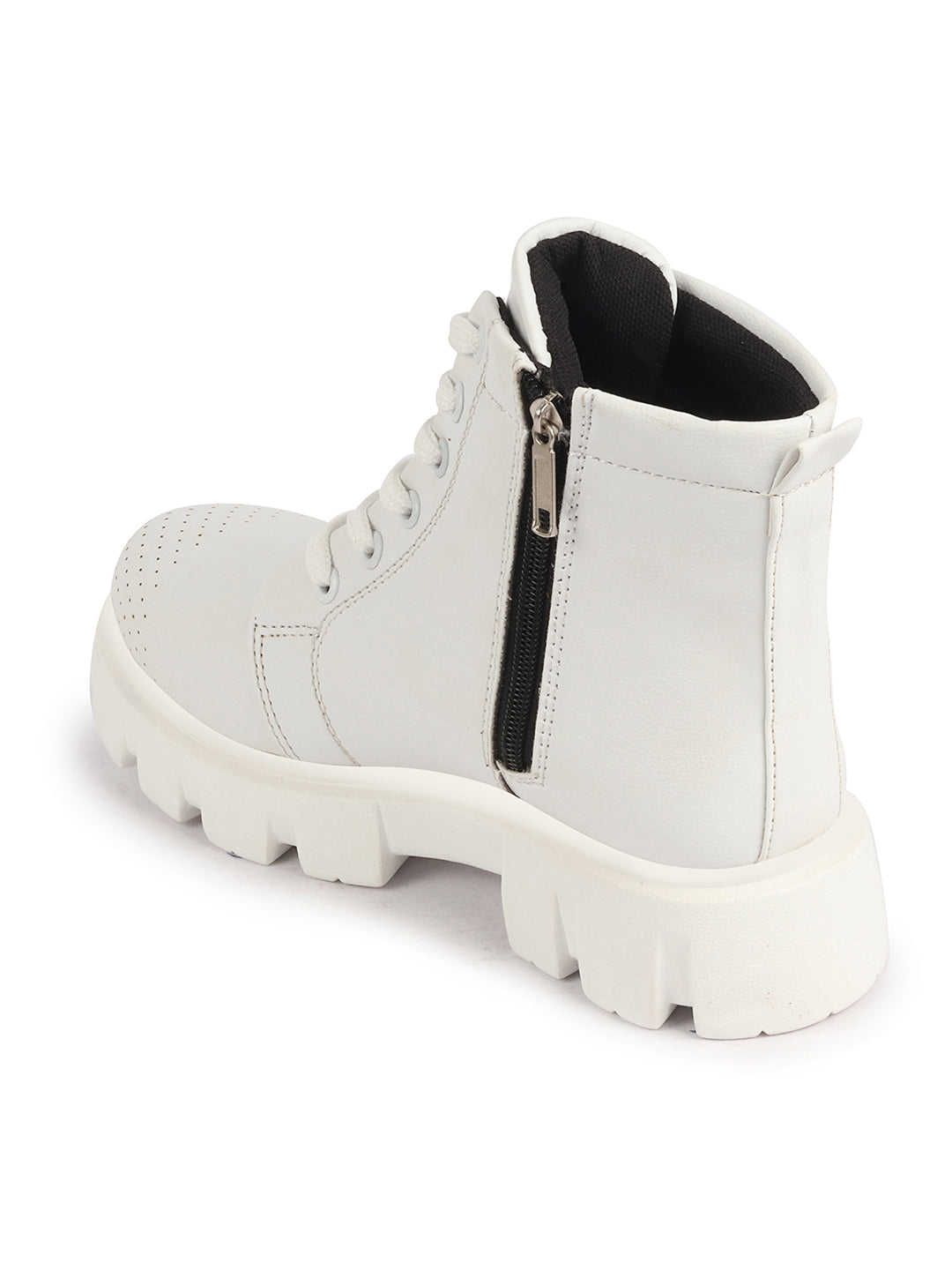 Shop Women White Outdoor Winter High Top Chunky Lace Up Casual Boots Online.