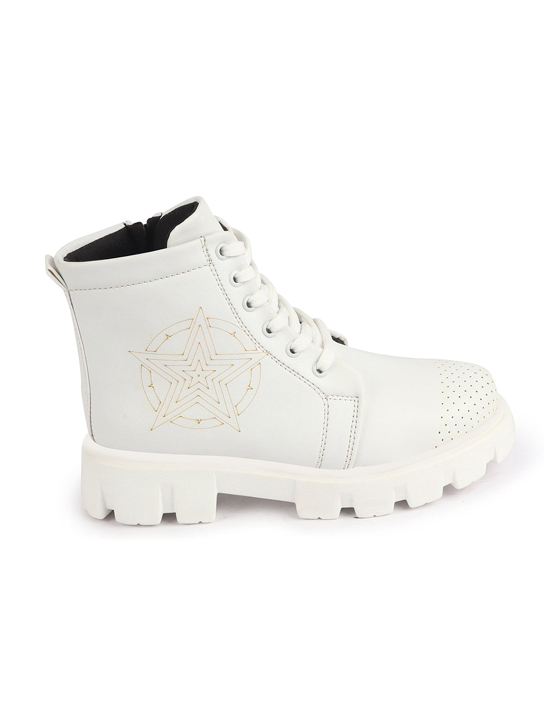 Shop Women White Outdoor Winter High Top Chunky Lace Up Casual Boots Online.