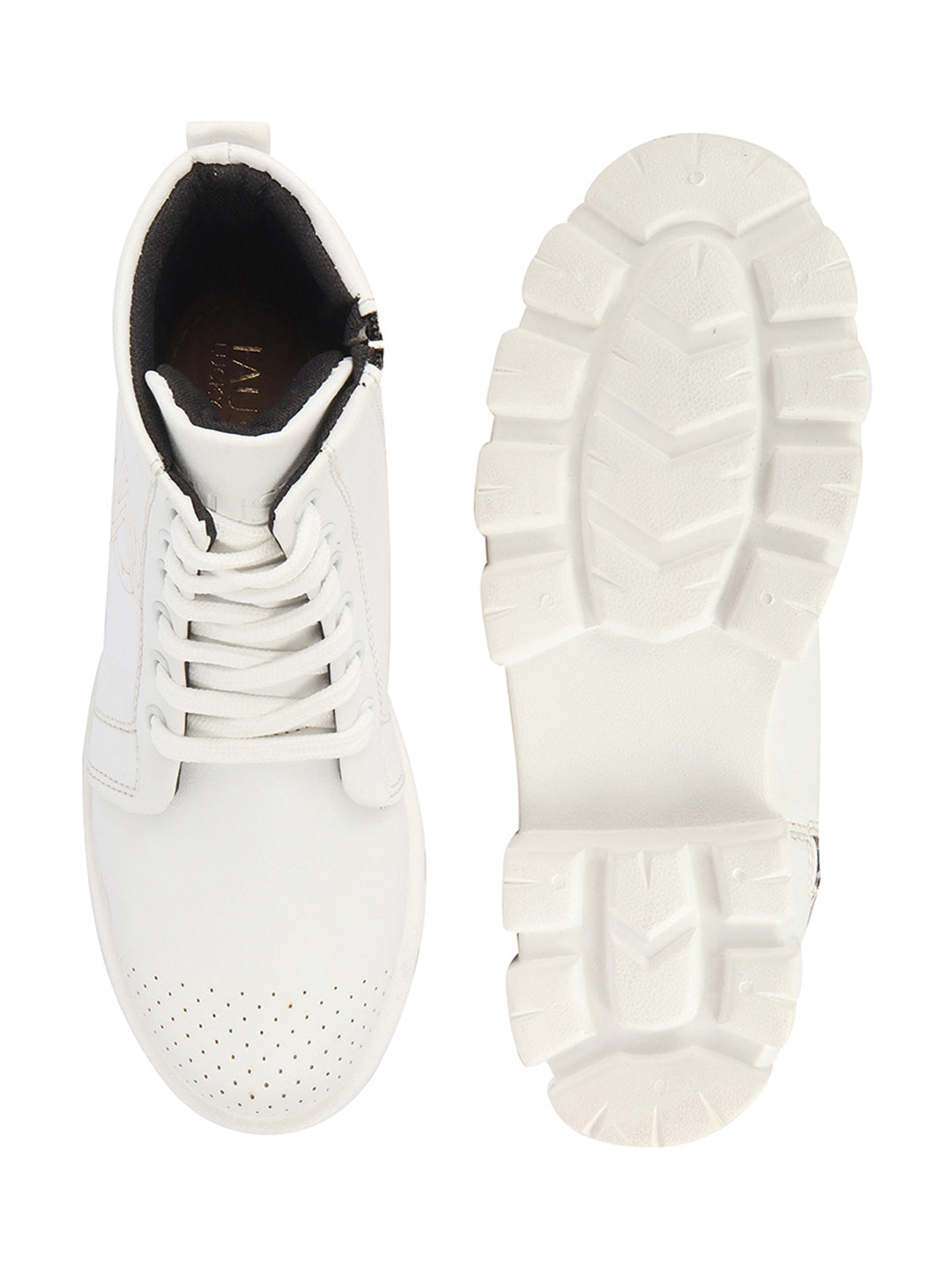 Shop Women White Outdoor Winter High Top Chunky Lace Up Casual Boots Online.