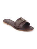 Women Brown Slip-On Casual Outdoor Adjustable Strap Open Toe Flats Slippers