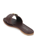 Women Brown Slip-On Casual Outdoor Adjustable Strap Open Toe Flats Slippers