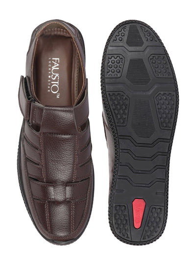Men Brown Casual Hook & Loop Sandals 10