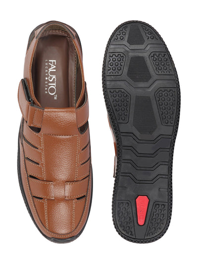 Buy Men Tan Casual Hook & Loop Sandals Online at Fausto