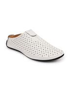 Shop Men White Ethnic Wedding Party Back Open Slip On Juttis and Mojaris Online.