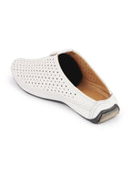 Shop Men White Ethnic Wedding Party Back Open Slip On Juttis and Mojaris Online.