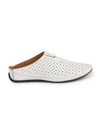 Shop Men White Ethnic Wedding Party Back Open Slip On Juttis and Mojaris Online.