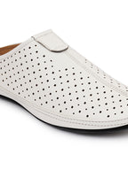 Shop Men White Ethnic Wedding Party Back Open Slip On Juttis and Mojaris Online.