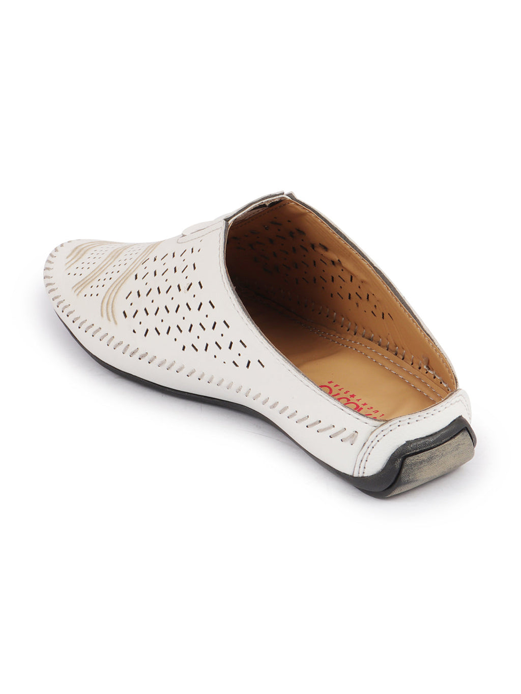 Shop Men White Ethnic Wedding Party Back Open Laser Cut Design Juttis and Mojaris Online.