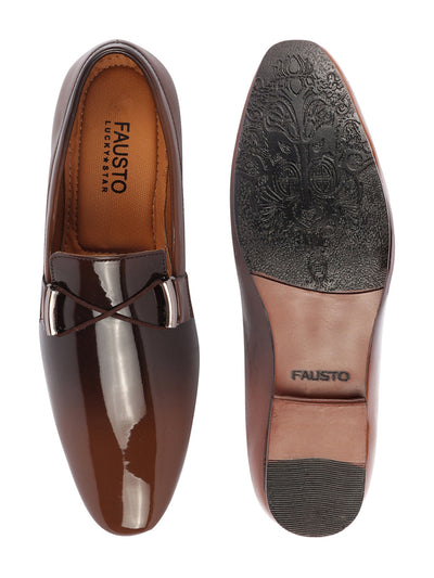 Shop Men Tan Patent Leather Party Formal Comfort Stylish Prom Slip On Shoes Online.