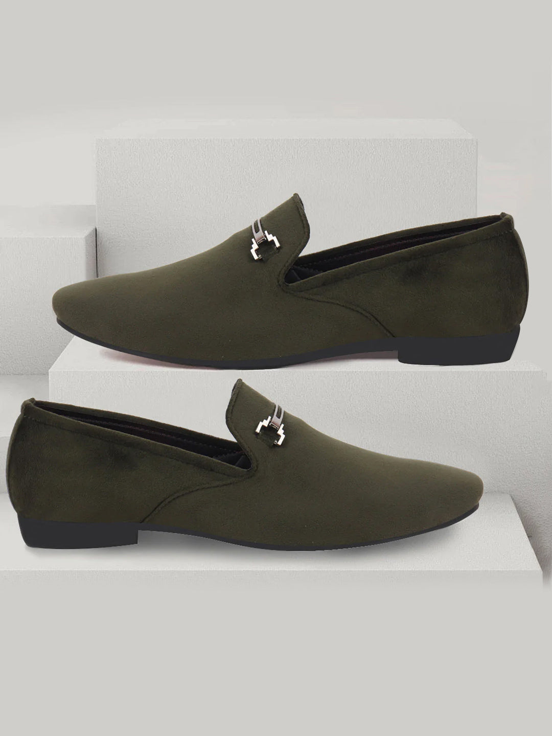 Men Olive Green Velvet Loafers Slip On Casual Shoes Online