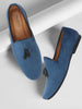 Men Blue Casual Velvet Slip-On Loafers