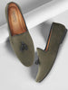 Men Olive Green Velvet Party Loafers Slip On Casual Shoes