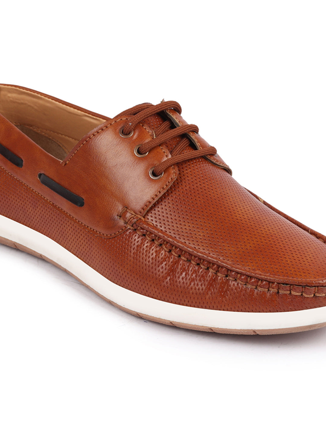 Shop Men Tan Casual Lace-Up Boat Shoes Online.