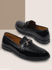 Men Black Patent Leather Party/Formal Horsebit Slip On Shoes with Textured Details