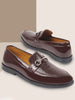 Men Brown Patent Leather Party/Formal Horsebit Slip On Shoes with Textured Details