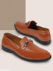 Men Tan Patent Leather Party/Formal Horsebit Slip On Shoes with Textured Details
