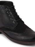 Men Black Wingtip Lace Up Boots