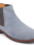 Men Sky Blue Suede Leather Slip On Chelsea Boots