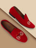 Men Red Velvet Embroidery Print Slip On Party Loafers