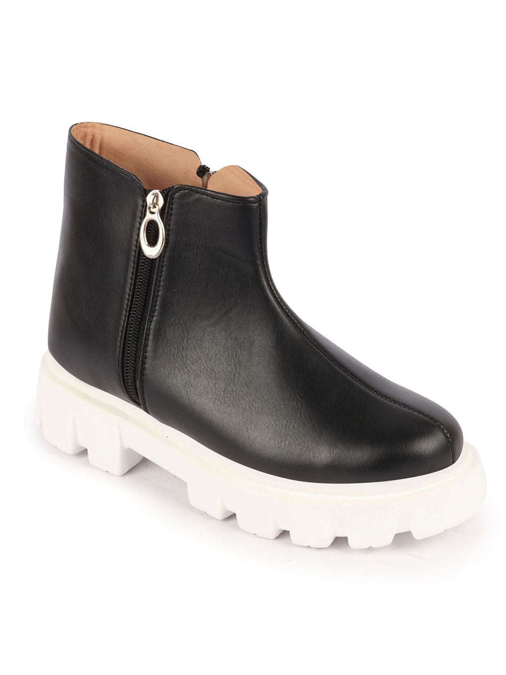 Shop Women Black Outdoor High Top Chunky Side Zipper Office Work Boots Online.