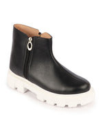Shop Women Black Outdoor High Top Chunky Side Zipper Office Work Boots Online.