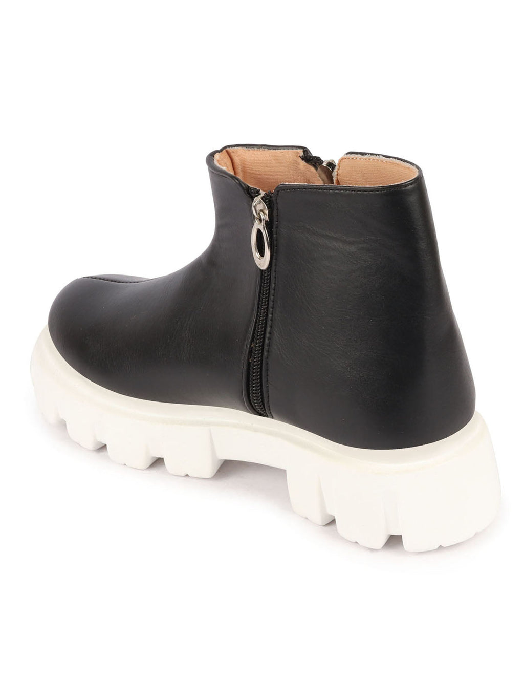 Shop Women Black Outdoor High Top Chunky Side Zipper Office Work Boots Online.