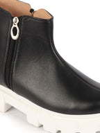 Shop Women Black Outdoor High Top Chunky Side Zipper Office Work Boots Online.