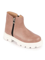 Shop Women Peach Outdoor High Top Chunky Side Zipper Office Work Boots Online.
