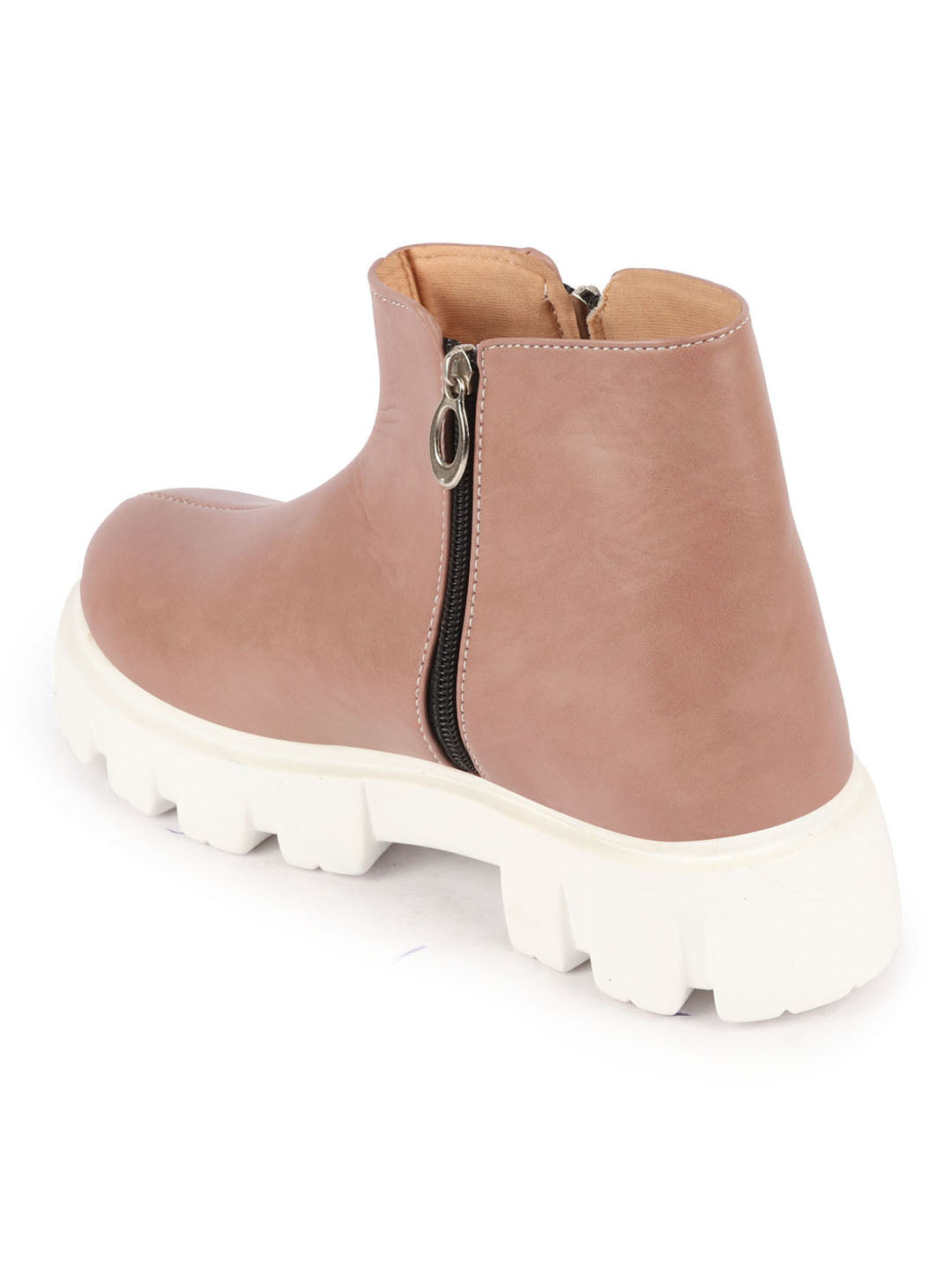 Shop Women Peach Outdoor High Top Chunky Side Zipper Office Work Boots Online.