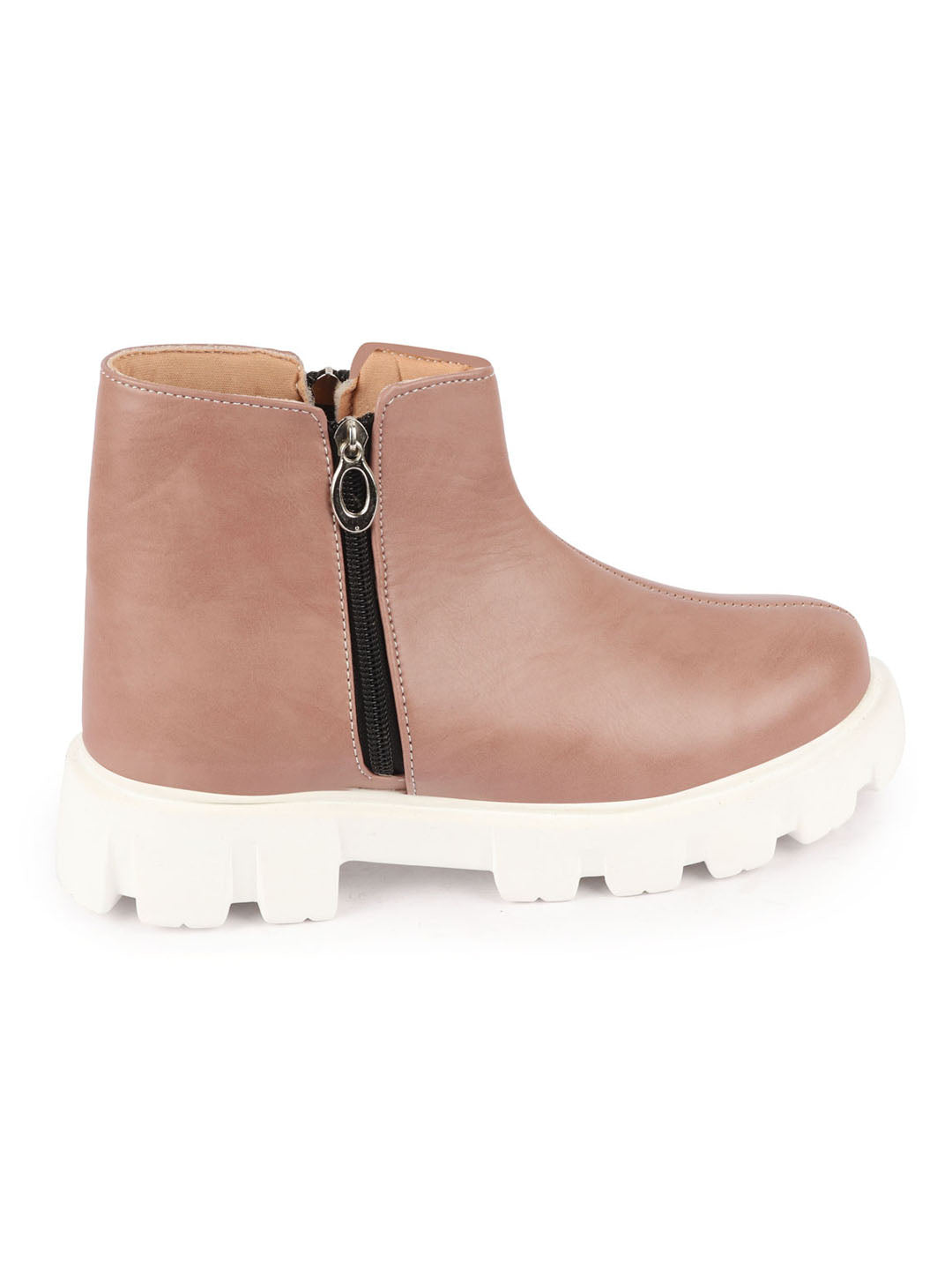Shop Women Peach Outdoor High Top Chunky Side Zipper Office Work Boots Online.