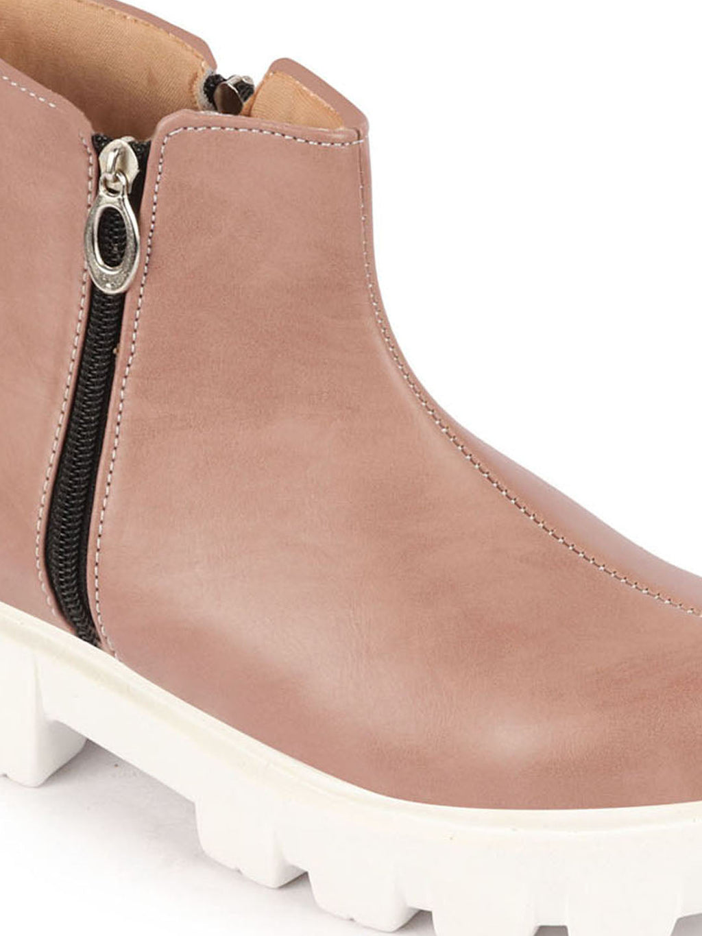 Shop Women Peach Outdoor High Top Chunky Side Zipper Office Work Boots Online.