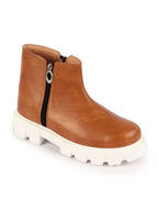 Shop Women Tan Outdoor High Top Chunky Side Zipper Office Work Boots Online.