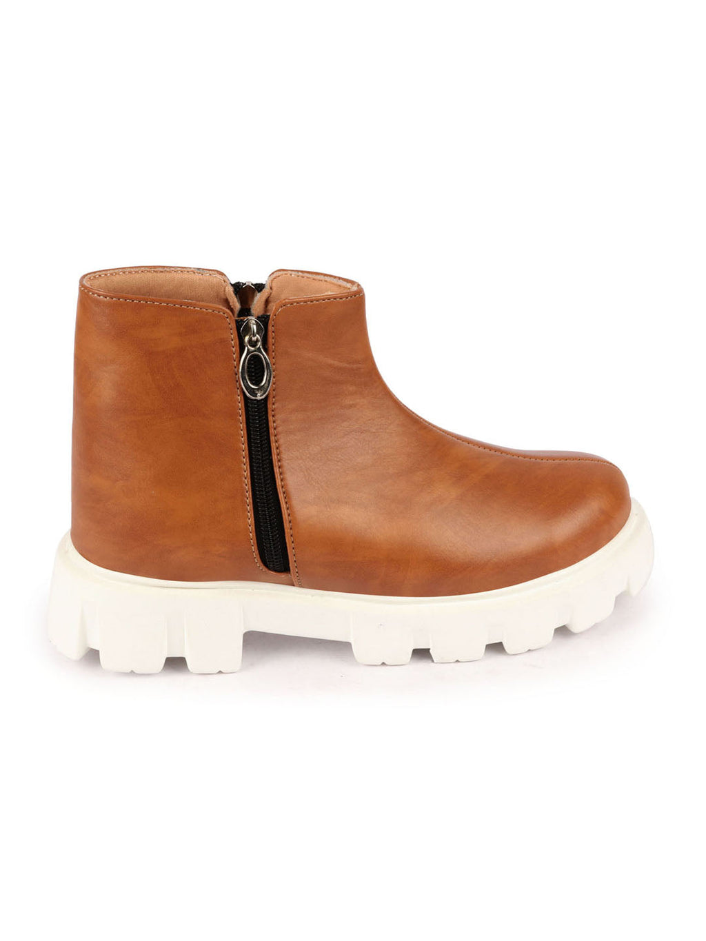 Shop Women Tan Outdoor High Top Chunky Side Zipper Office Work Boots Online.