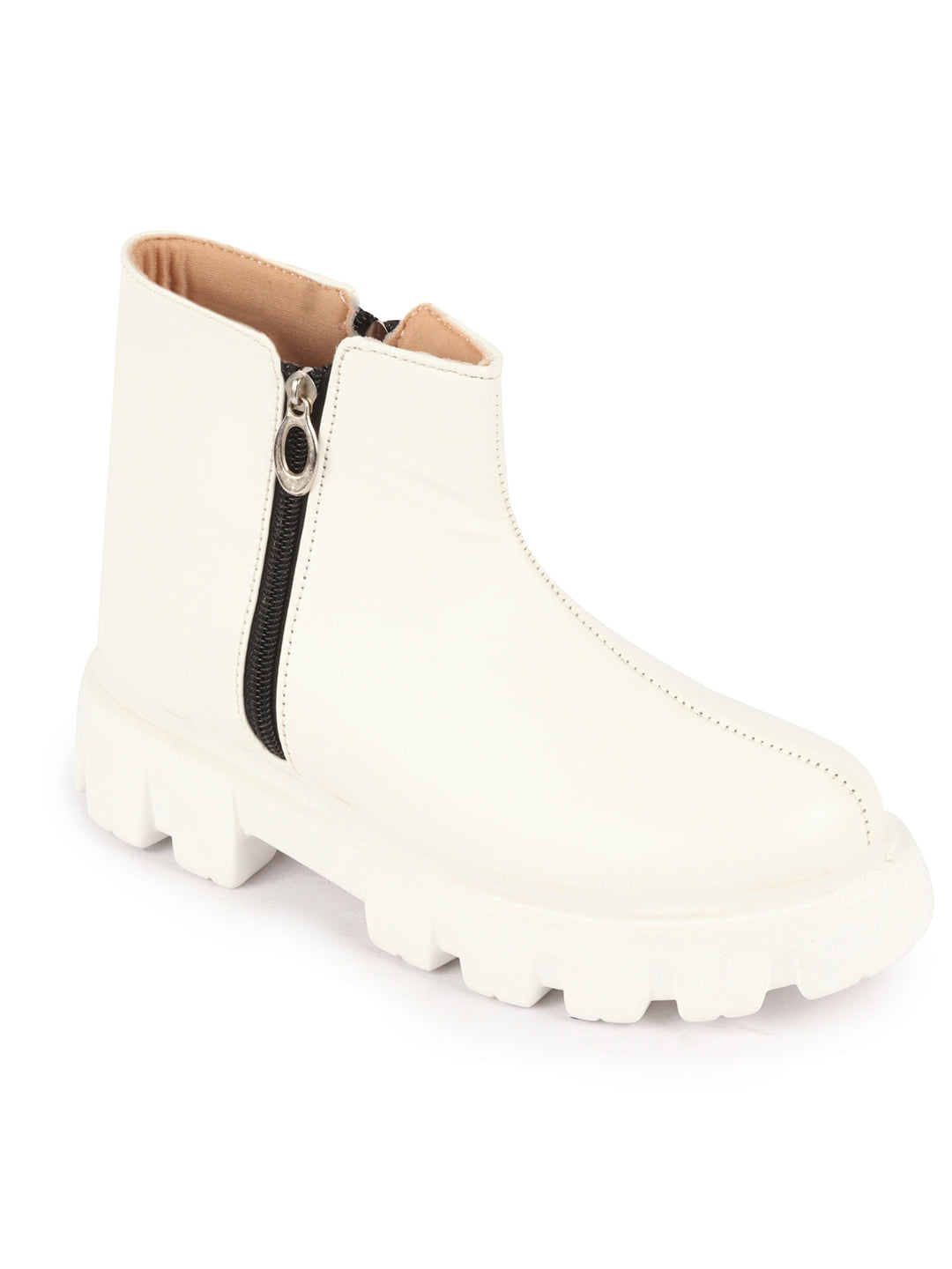 Shop Women White Outdoor High Top Chunky Side Zipper Office Work Boots Online.