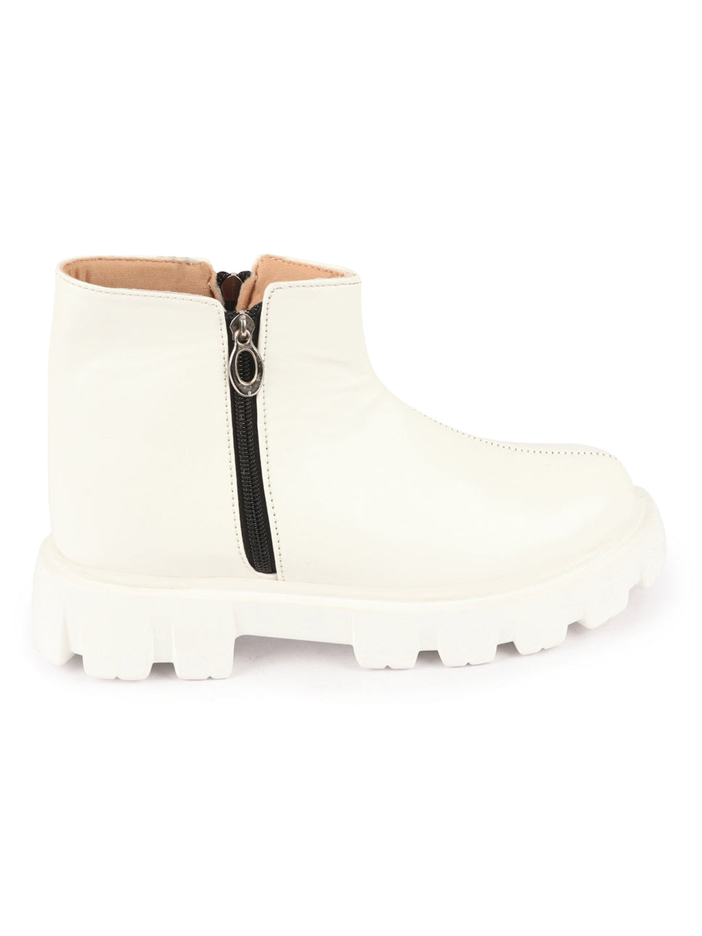 Shop Women White Outdoor High Top Chunky Side Zipper Office Work Boots Online.