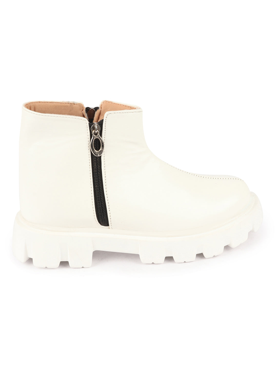 Shop Women White Outdoor High Top Chunky Side Zipper Office Work Boots Online.