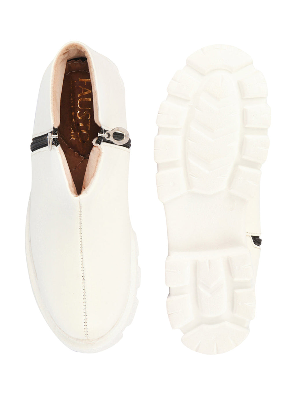 Shop Women White Outdoor High Top Chunky Side Zipper Office Work Boots Online.