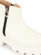 Shop Women White Outdoor High Top Chunky Side Zipper Office Work Boots Online.