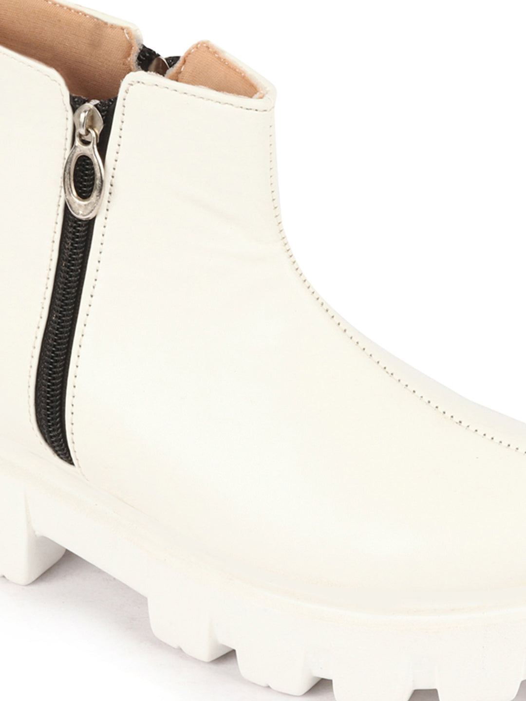 Shop Women White Outdoor High Top Chunky Side Zipper Office Work Boots Online.