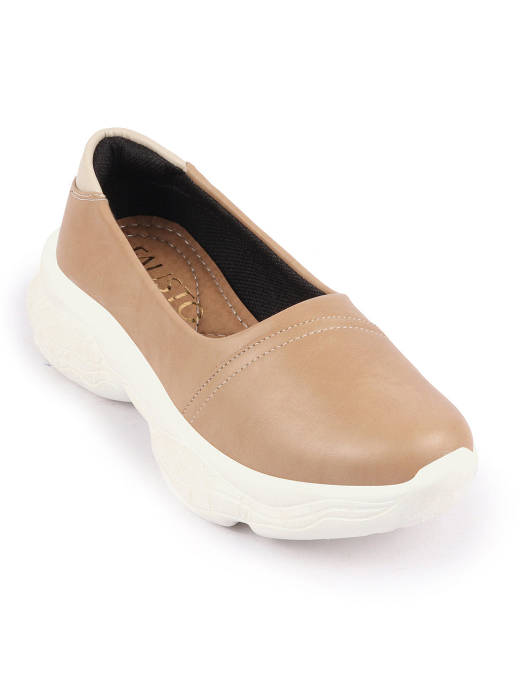 Shop Women Beige Outdoor Fashion Stitched Design Slip On Shoes Online.
