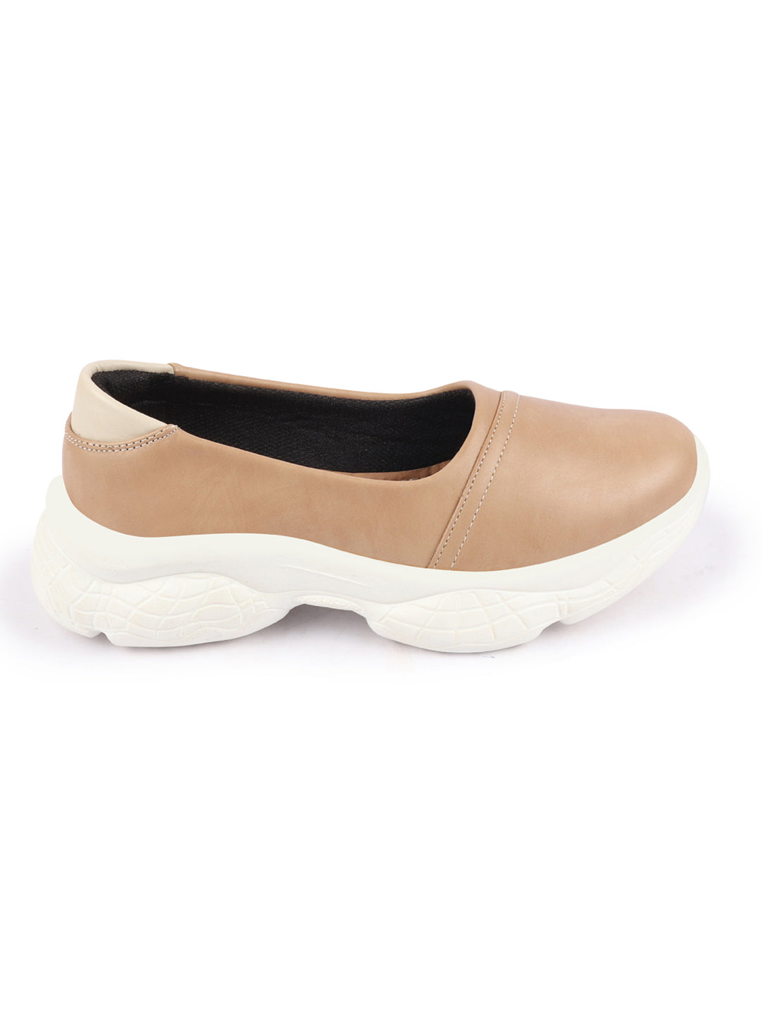 Shop Women Beige Outdoor Fashion Stitched Design Slip On Shoes Online.