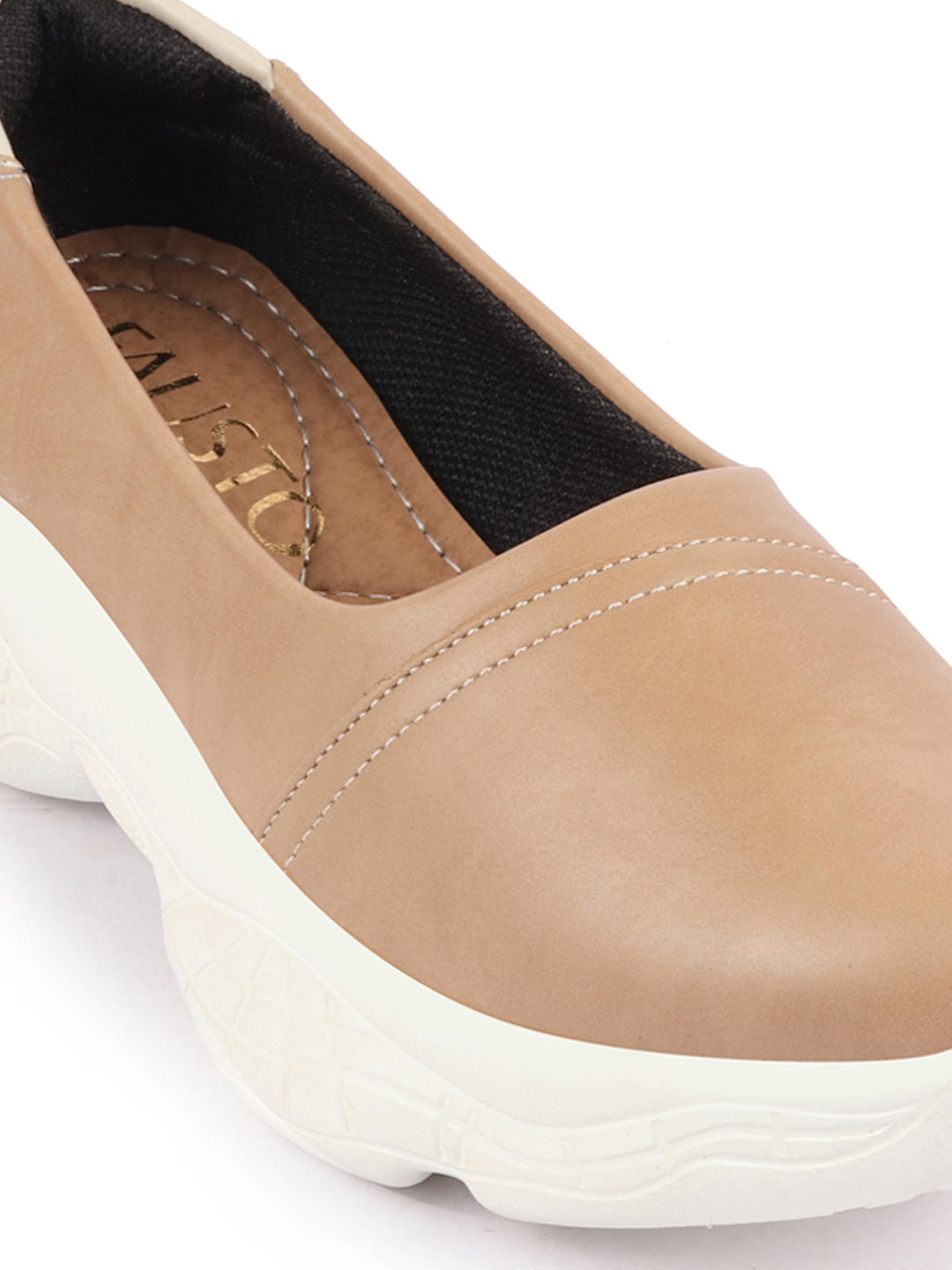 Shop Women Beige Outdoor Fashion Stitched Design Slip On Shoes Online.