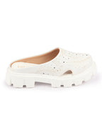 Shop Women White Fashion Outdoor Leaf Print Laser Cut Design Open Back Slip On Casual Shoes Online.