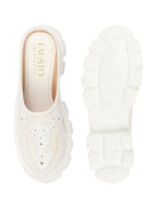 Shop Women White Fashion Outdoor Leaf Print Laser Cut Design Open Back Slip On Casual Shoes Online.