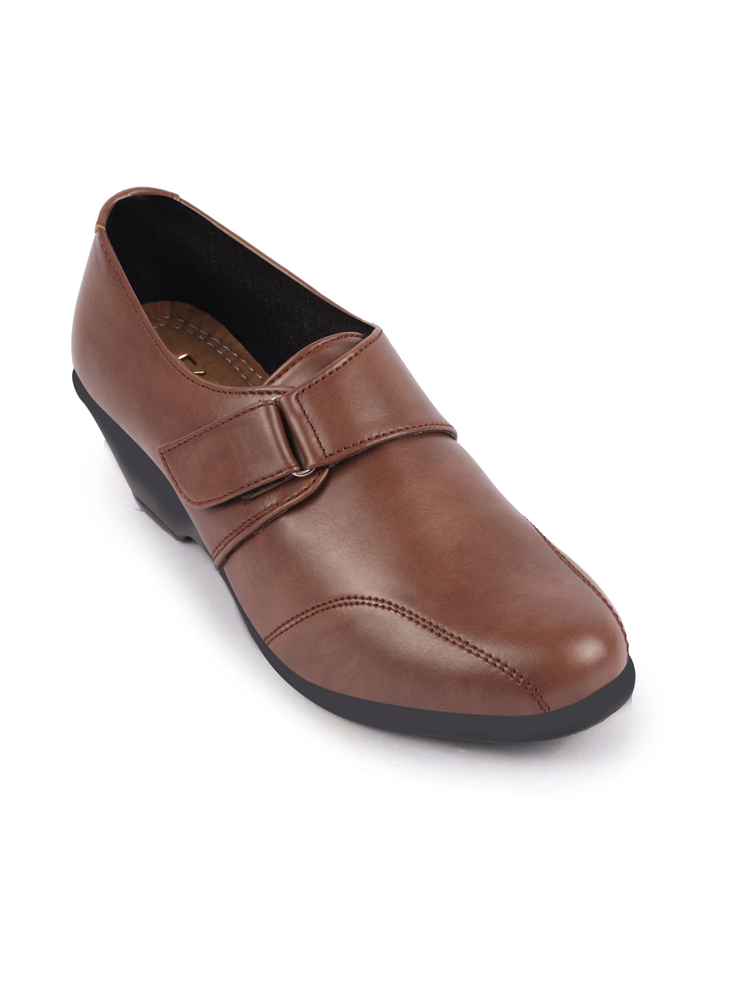 Shop Women Brown Outdoor Fashion Hook and Loop Platform Heel Slip On Shoes Online.