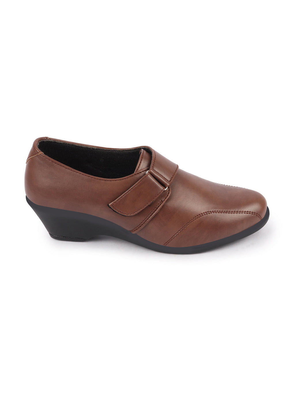 Shop Women Brown Outdoor Fashion Hook and Loop Platform Heel Slip On Shoes Online.