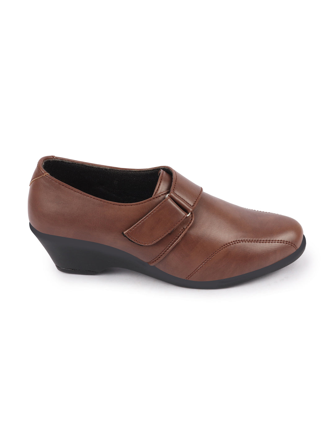 Shop Women Brown Outdoor Fashion Hook and Loop Platform Heel Slip On Shoes Online.