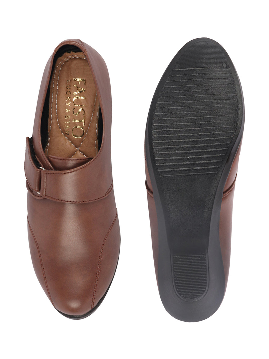 Shop Women Brown Outdoor Fashion Hook and Loop Platform Heel Slip On Shoes Online.